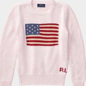 Girls Ralph Lauren Pink Sweater with American Flag Size Med 8-10